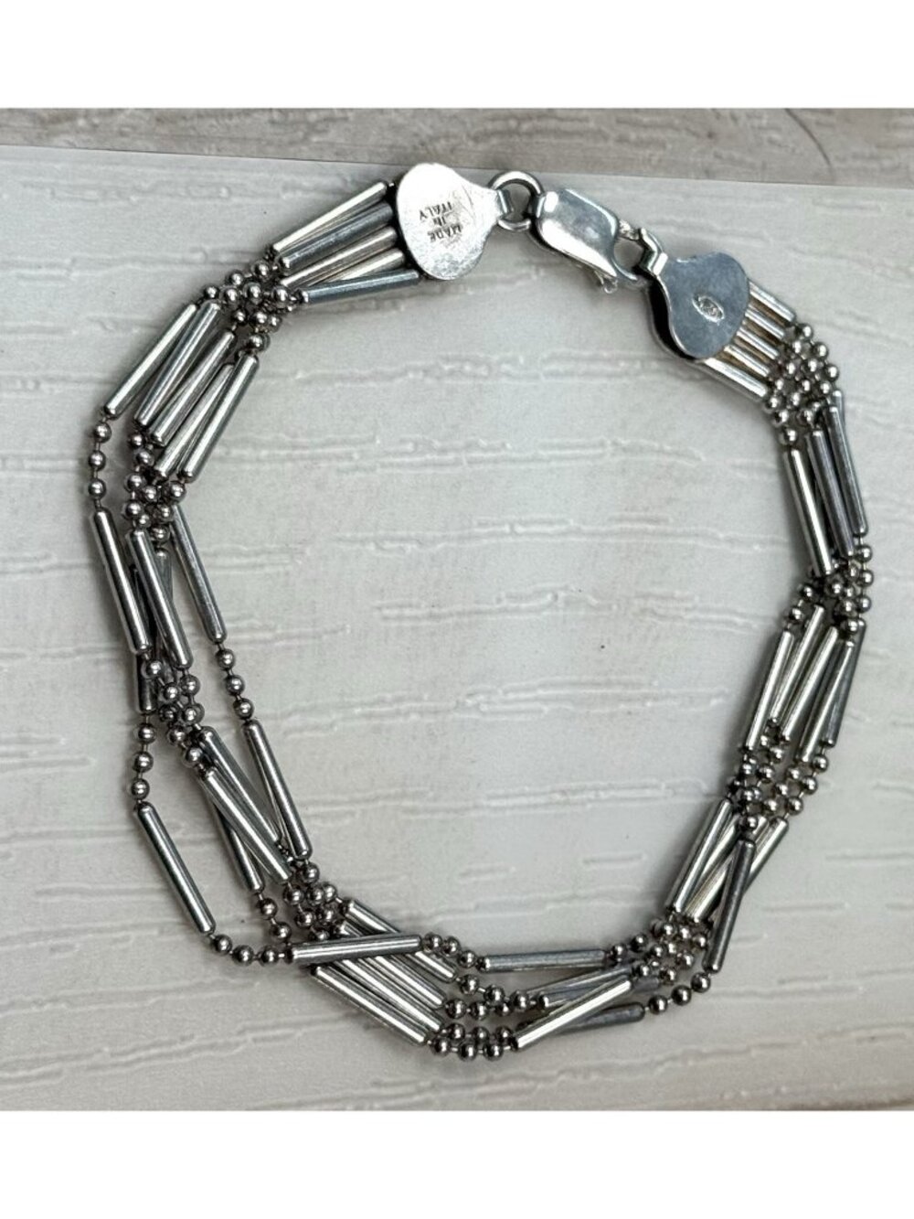 Sterling Silver 925 Beaded 5-Strand Waterfall Chain BRACELET 7" Made in Italy